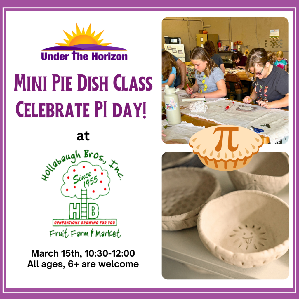 Kids can celebrate Pi Day by making their own mini pie dish with Under the Horizon at Hollabaugh's on March 15th.