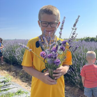 Boy with lavender bouquet