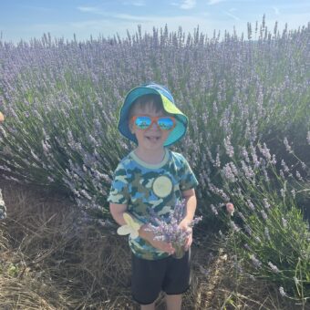 Young boy in lavender field.