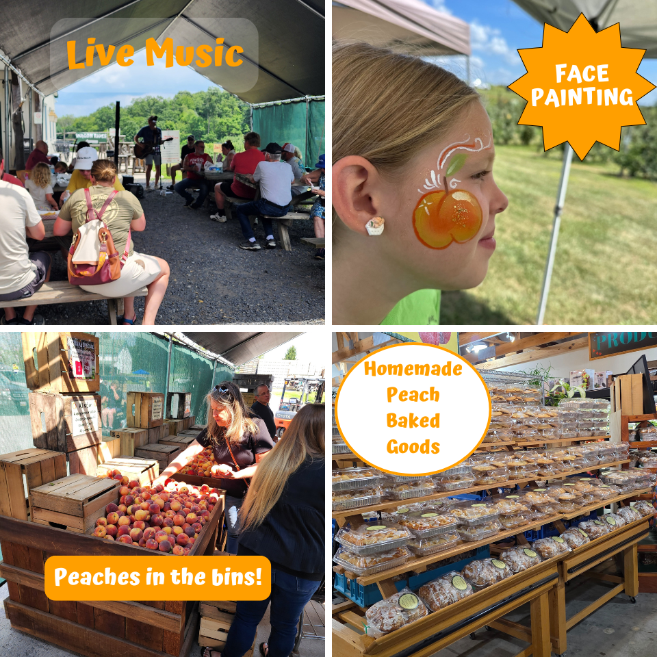 Live Music, Face Painting, Peaches in the bins, Homemade Peach Baked Goods