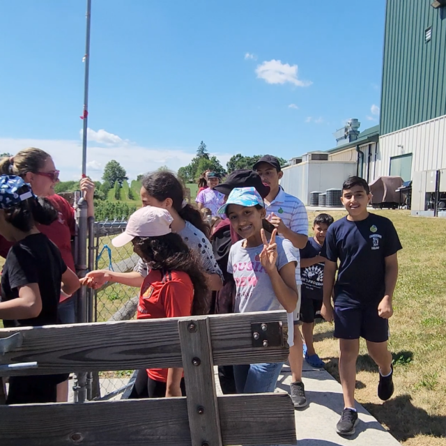 Kids getting on tour wagon