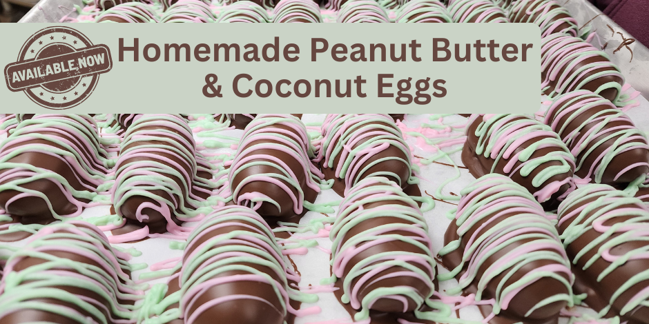 Stock up on our homemade PB & Coconut Eggs.
